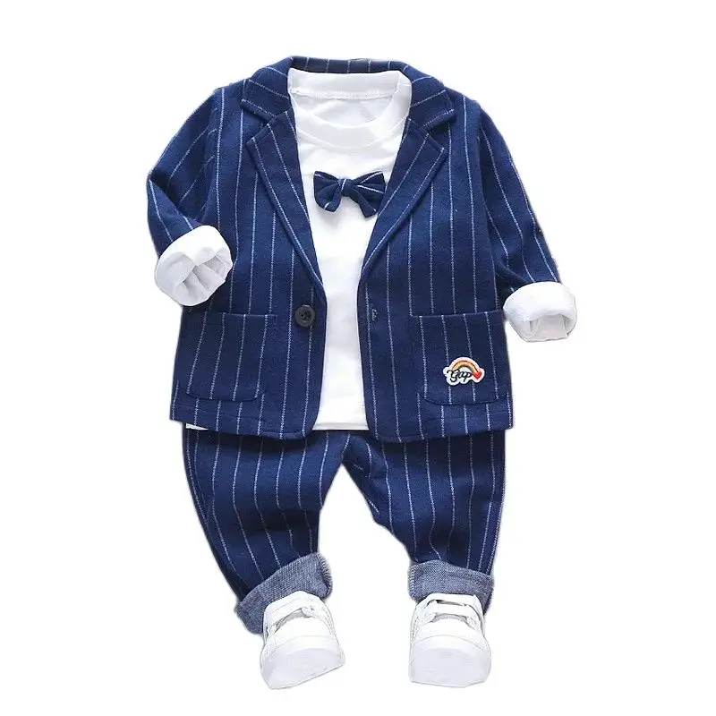 Fashion Children Gentleman Stripe Tops+Coat+Pants 3pcs Suits Baby Boys Tracksuit Party Formal Dress Up 1 2 3 4 Years