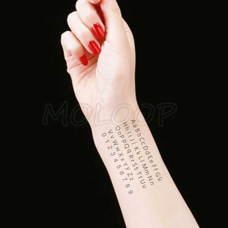 Water Transfer Black Sexy Letter Digital Tattoo Body Art Waterproof Temporary Fake Flash Tattoo for Man Woman Kid 10.5*6 Cm