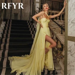 RFYR Yellow Evening Gown Elegant One Shoulder Prom Dress Pleats Stain Wedding Evening Dress with Split Custom robes de soirée