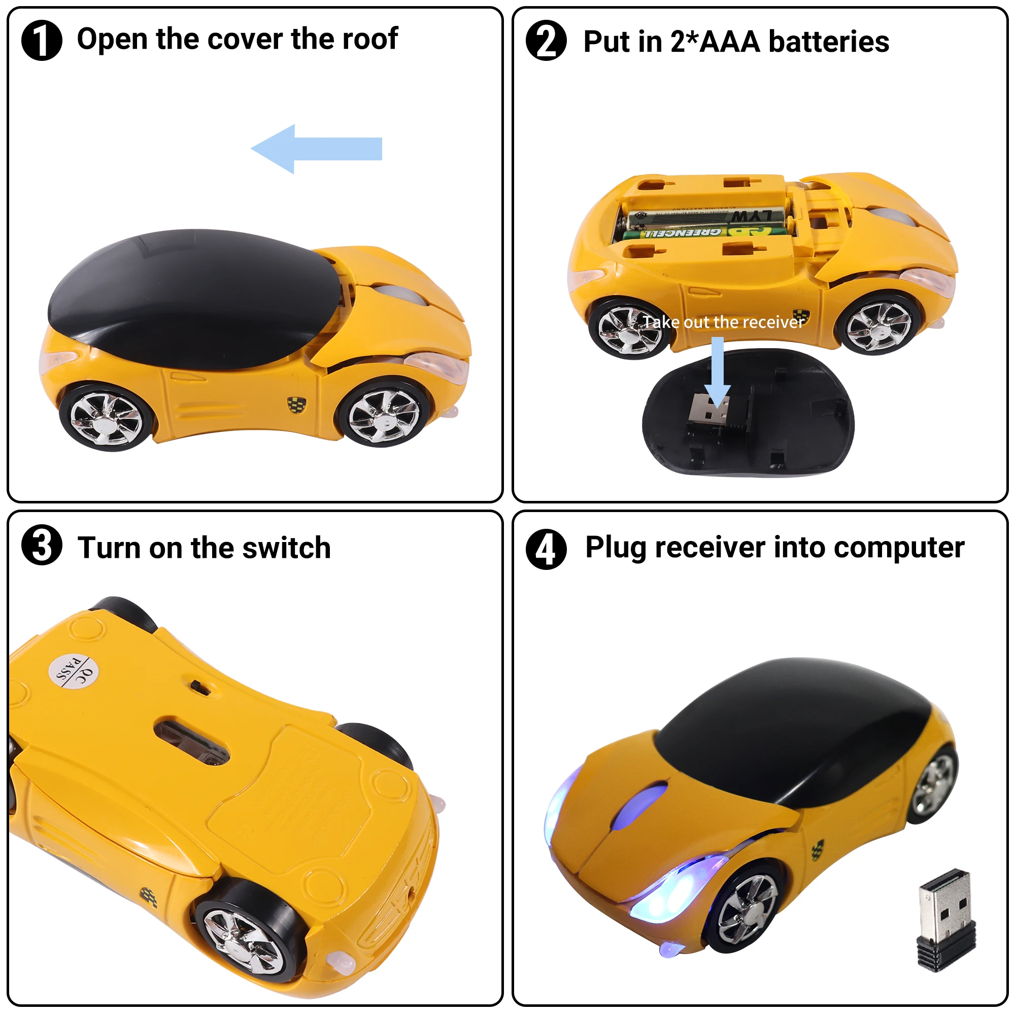 Wireless 2.4G Car Appearance Sports Car Plug And Play Long Battery Life Mouse Light Weight Symmetric Design Office Use Gift Kid