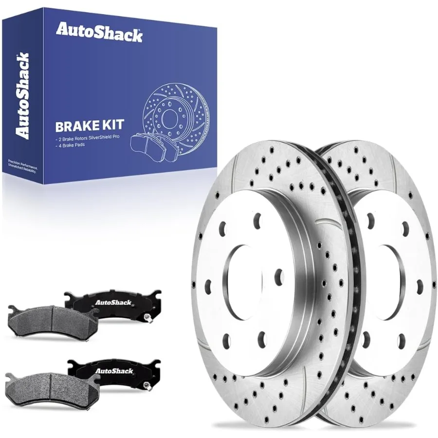 AutoShack 12.01 305 مم دوارات الفرامل المشقوقة ذات فتحات أمامية مطلية + استبدال وسادات الفرامل السيراميكية لـ 2003-2008 GMC Sava