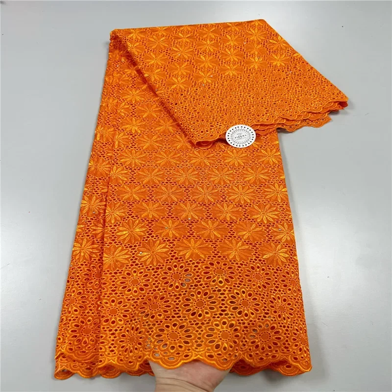 5 yard Swiss Dry lace fabric heavy beaded Embroidery African 100% cotton Swiss voile lace popular Dubai style 24L061201