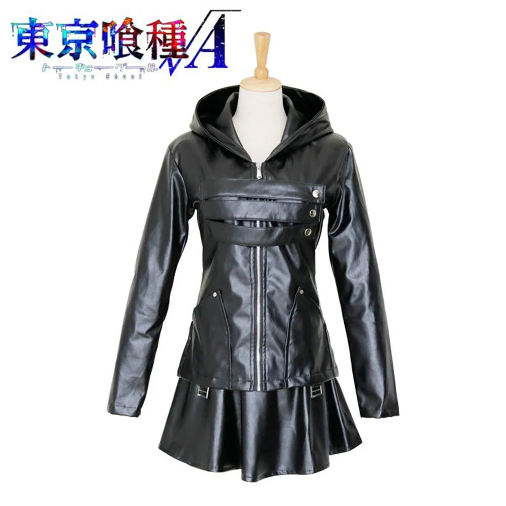 Anime Touka Kirishima Cosplay Costumes Kirishima Toka Fight Uniform Sexy PU Black Short Skirt Set Halloween Costume Accessories