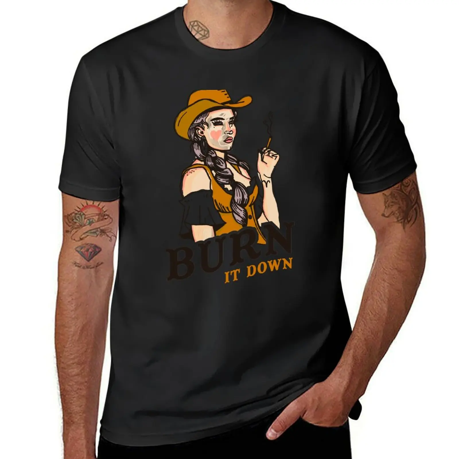 

Burn It Down: Sexy Pinup Cowgirl Smoking T-Shirt oversized sublime customizeds cute tops plain white t shirts men