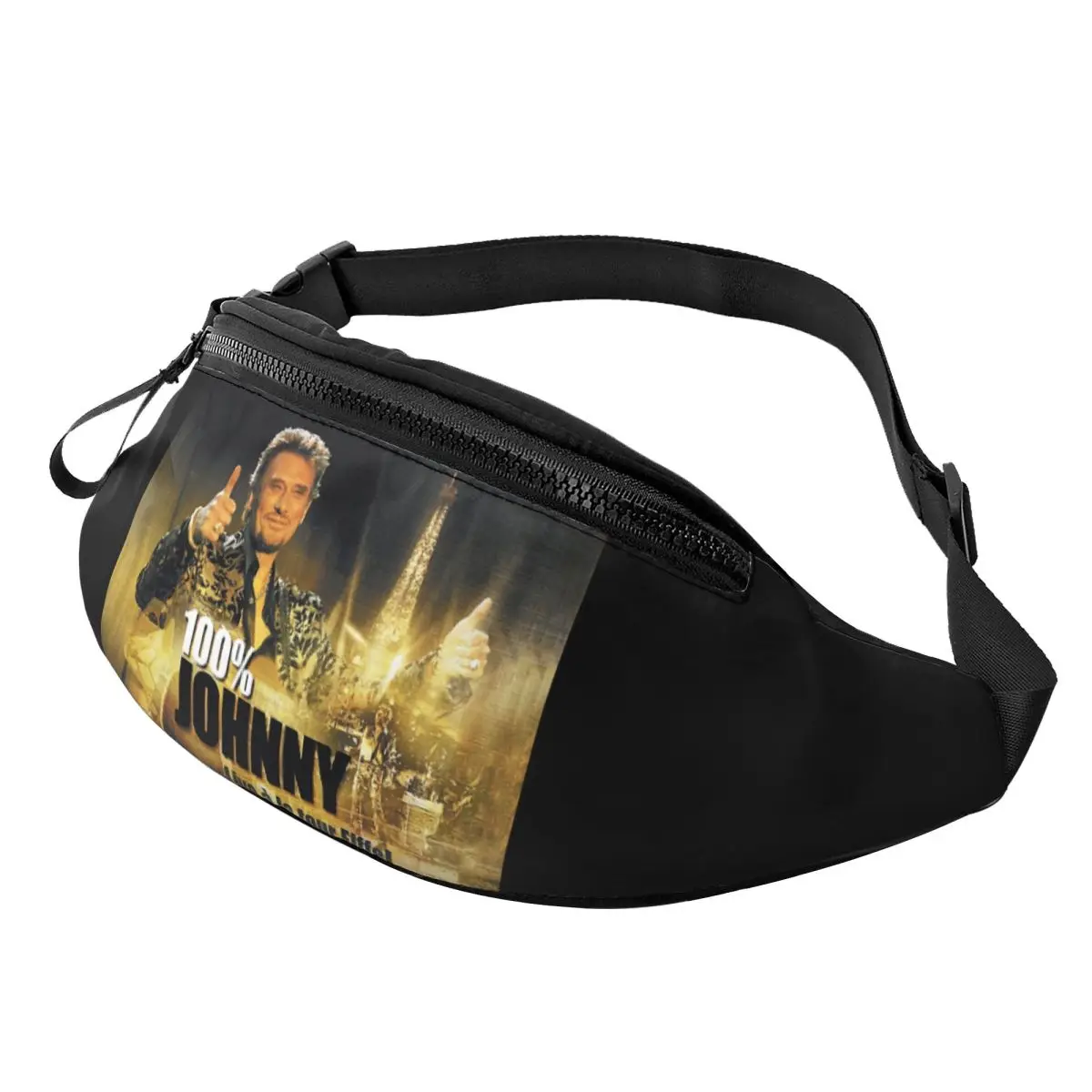 

Custom Johnny Hallyday Fanny Pack Men Women French Rock Singer Crossbody Waist Bag for Traveling Phone Money Pouch