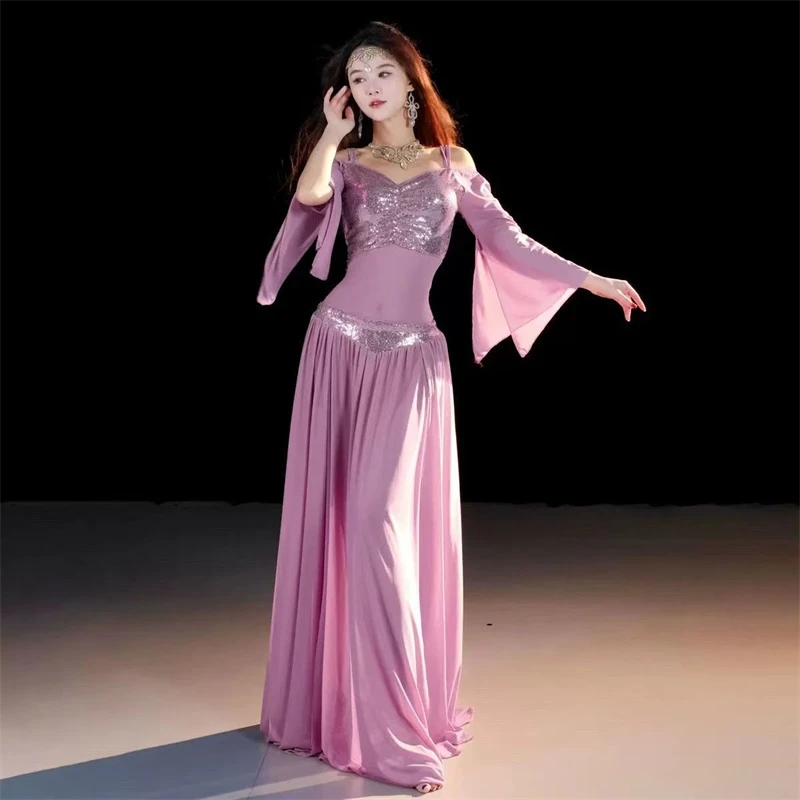 New Belly Dance Costume Oriental Dance Mesh Covering the Belly Practice Class Costume Set for Women's Dance Performance Costume