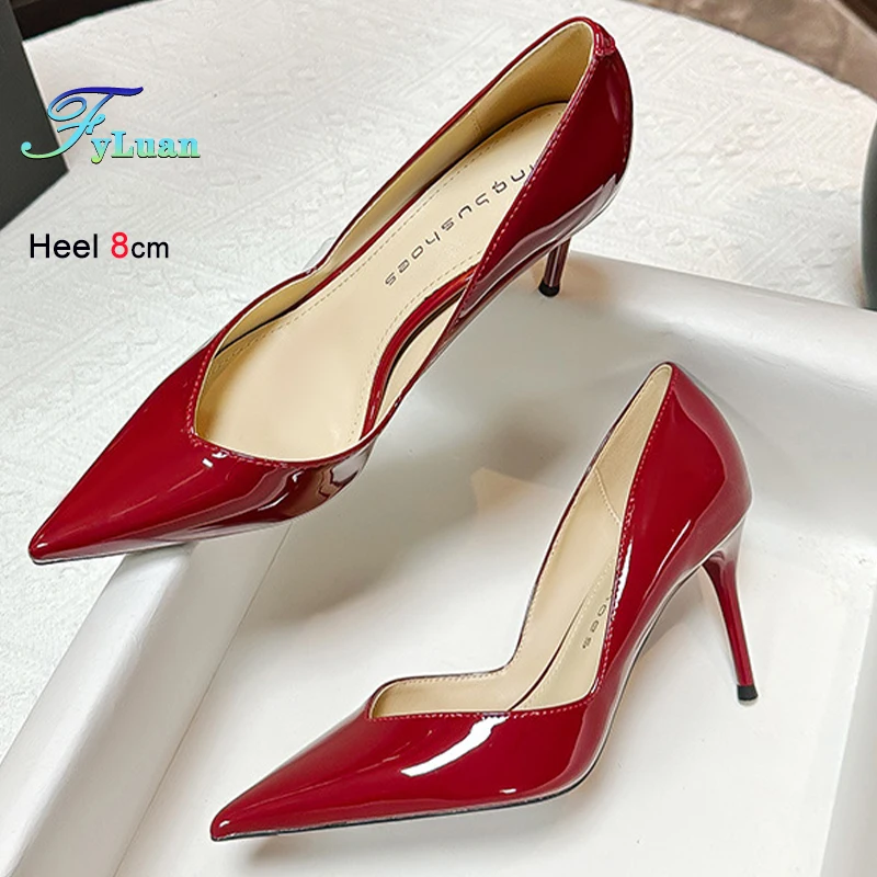 

Patent Leather High Heels 8cm Women's Shoes Solid Color Shallow Mouth Ladies Pumps Sexy Temperament Celebrate Party Single Shoes