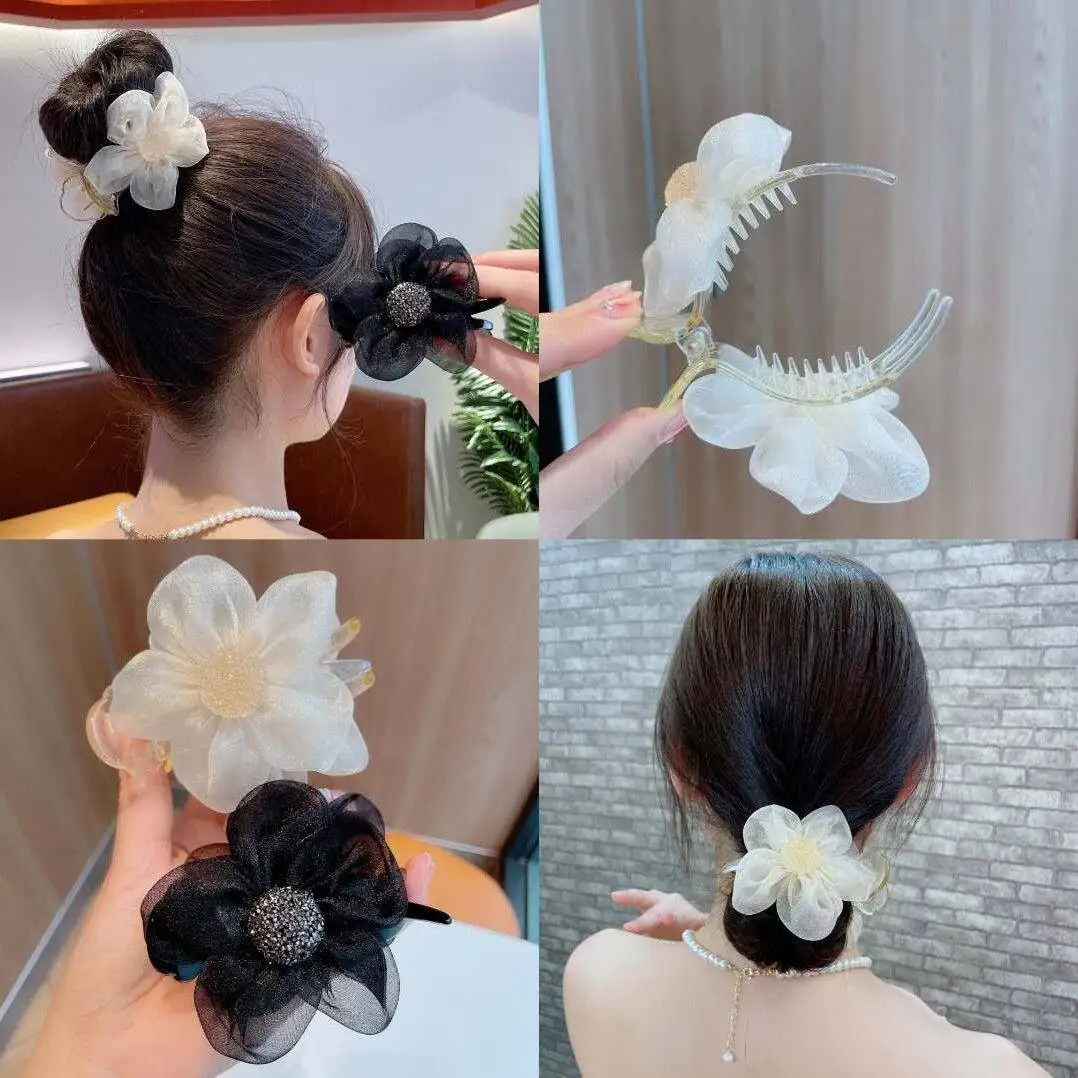 韓国風ヘアアクセサリー-レディース仕立ての花柄ヘアピン-お団子ヘア用ヘアクリップ-女性用ヘアアクセサリー