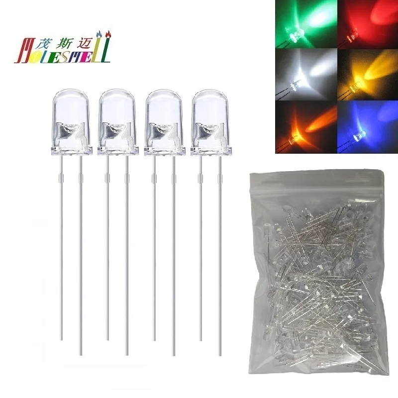 100pcs 5mm 20000mcd Round Top Red Yellow Blue Green White Orange water clear lens LED light lamp