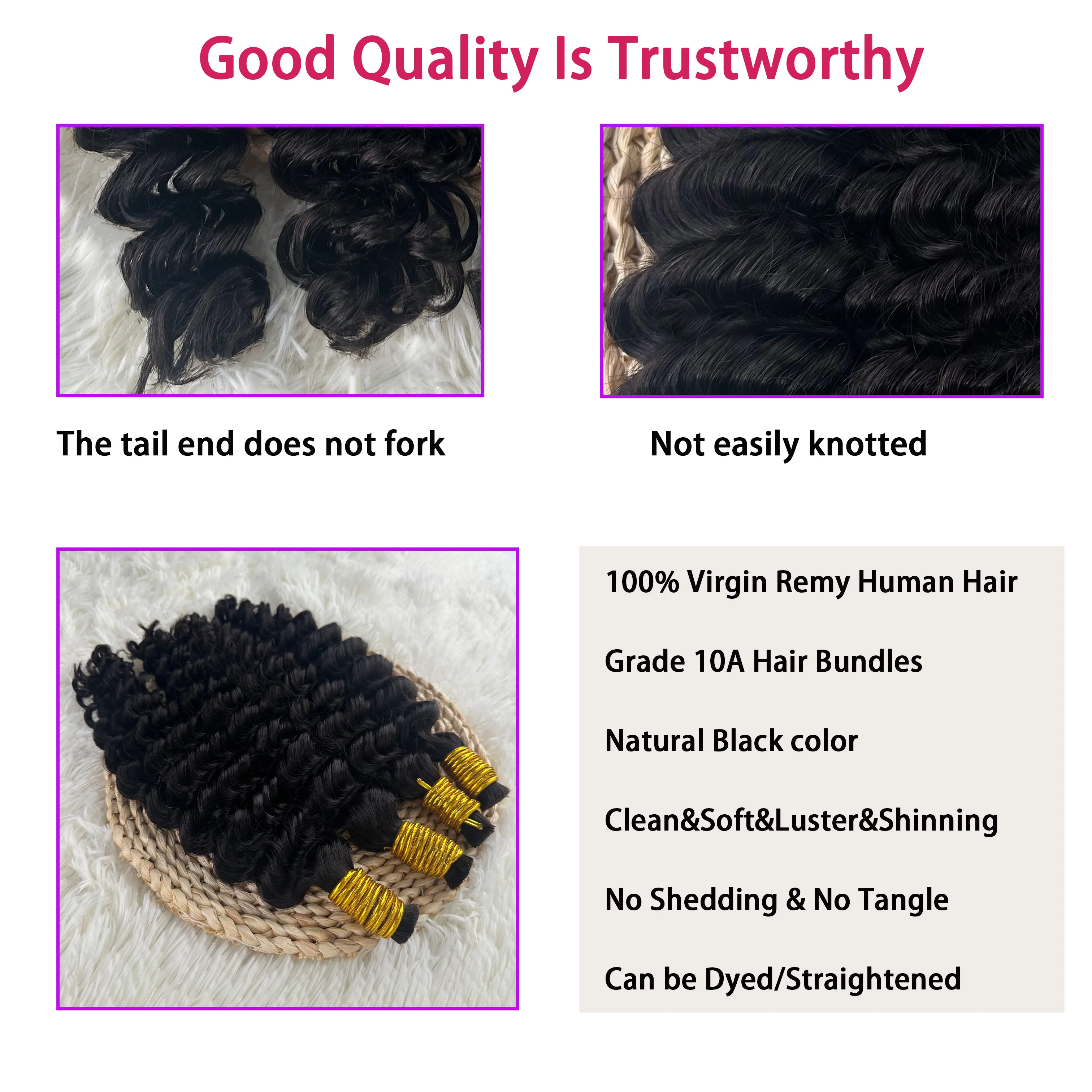 バルク人間編み込み髪 100% 人毛ディープウェーブ未処理なし横糸三つ編み人毛バルクエクステンションブラジルレミー髪