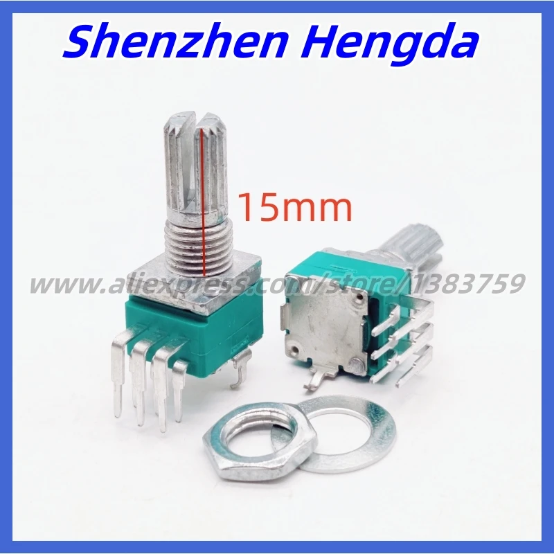 2PCS RK097 Vertical Dual Channel 6Pin B5K B10K B20K B50K B100K A10K A20K A50K A100K Adjustable Potentiometer Flower Shaft 15mm