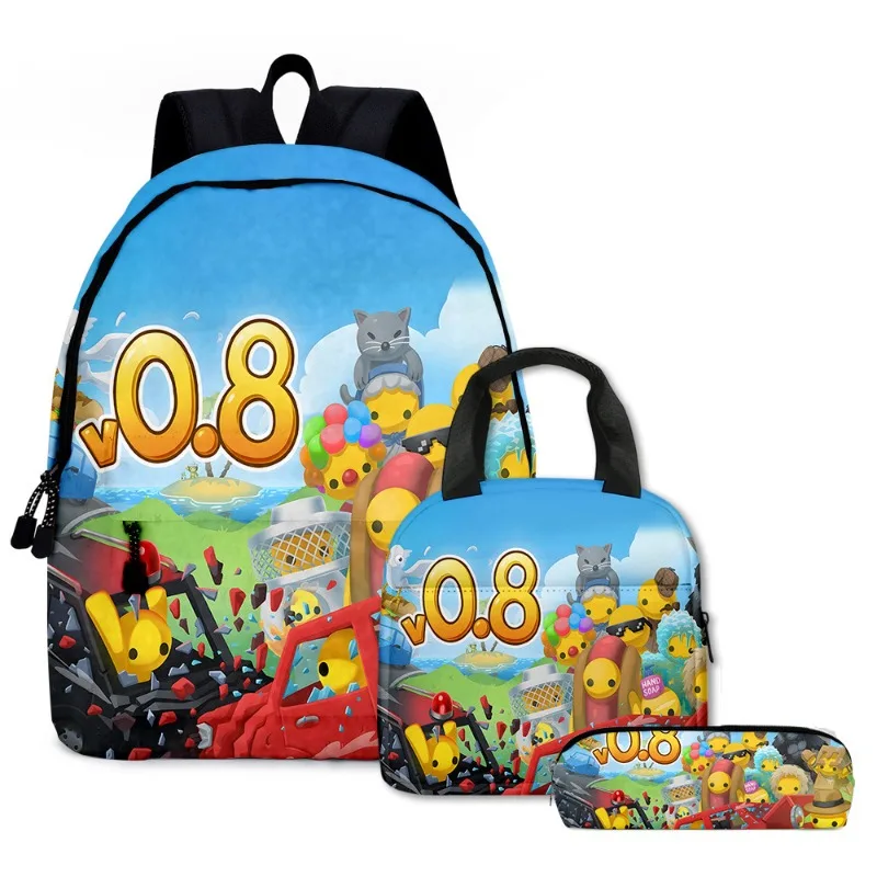 

3pcs/set 3D New Product Game Wobbly Life Primary Secondary School Students Schoolbag Backpack Lunch Bag Pencil Bag School Bag