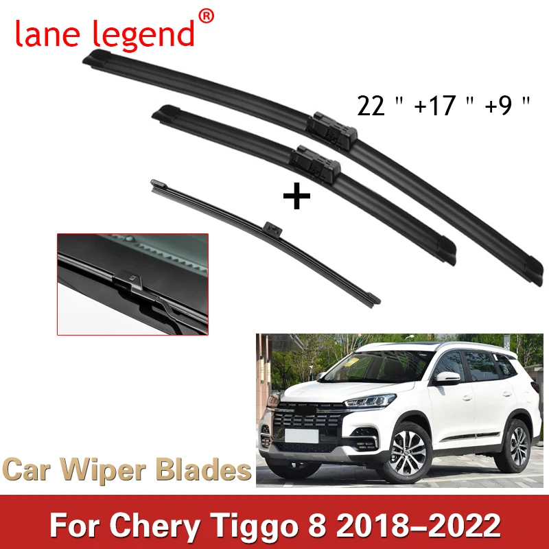 

For Chery Chirey Tiggo 8 2018-2022 22"+17"+9" Front Rear Windshield Wiper Blades Brushes Cutter Accessories 2019 2020 2021 2022