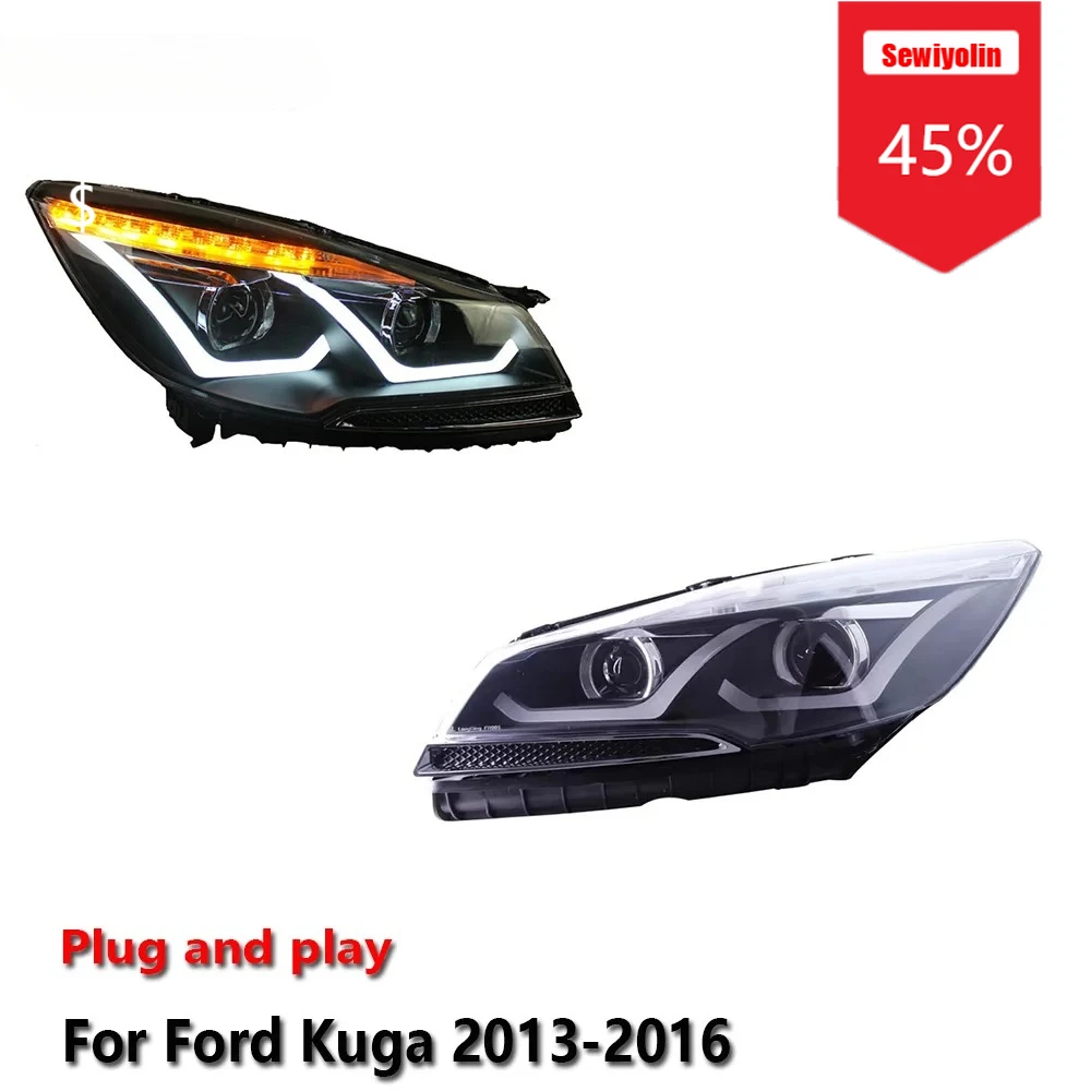 

Sewiyolin Car LED Headlight Assemblies For Ford Kuga 2013-2016 Fog DRL Brake Turn Signal Lamp Plug and Play