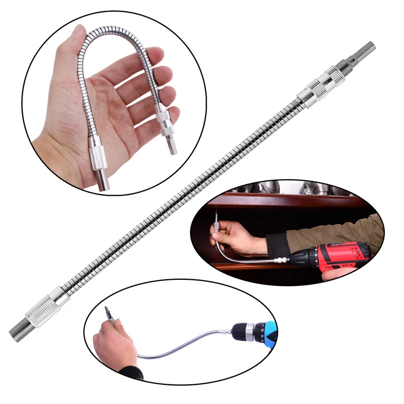 

300mm silver hexagonal handle metal universal flexible shaft directional screwdriver connection extension rod tool accessory