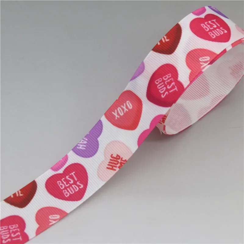 DUWES-Cinta de grogrén con estampado de corazón de San Valentín, accesorio para la cabeza, lazo para el pelo, decoración DIY, venta al por mayor, OEM D1275, 50 yardas