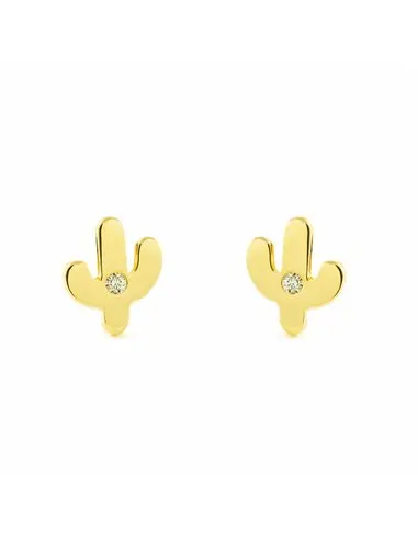 Gold cactus girl earrings with zirconia (9Kts)