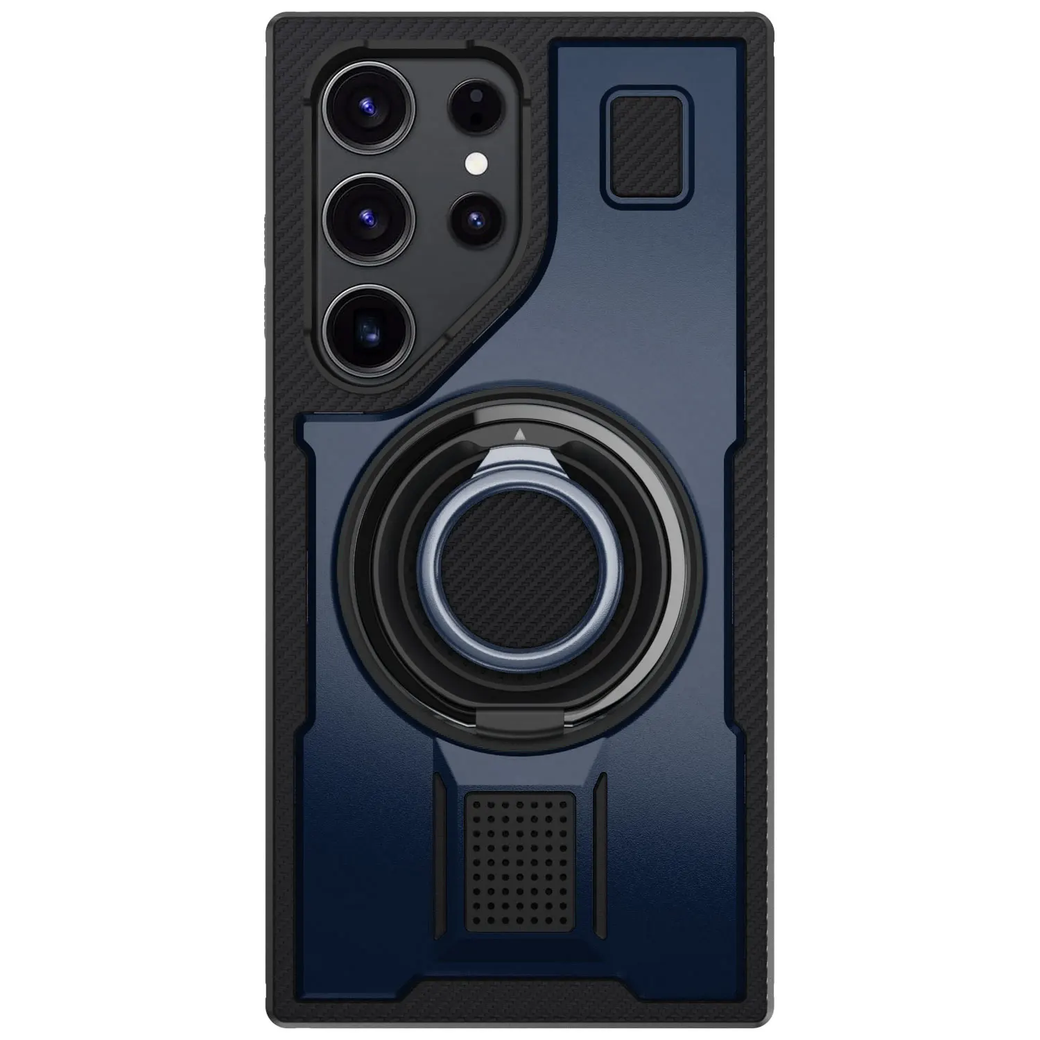 Para samsung galaxy s23 ultra 5g caso de telefone híbrido à prova de choque duplo anel kickstand áspero híbrido fino duro capa de telefone azul