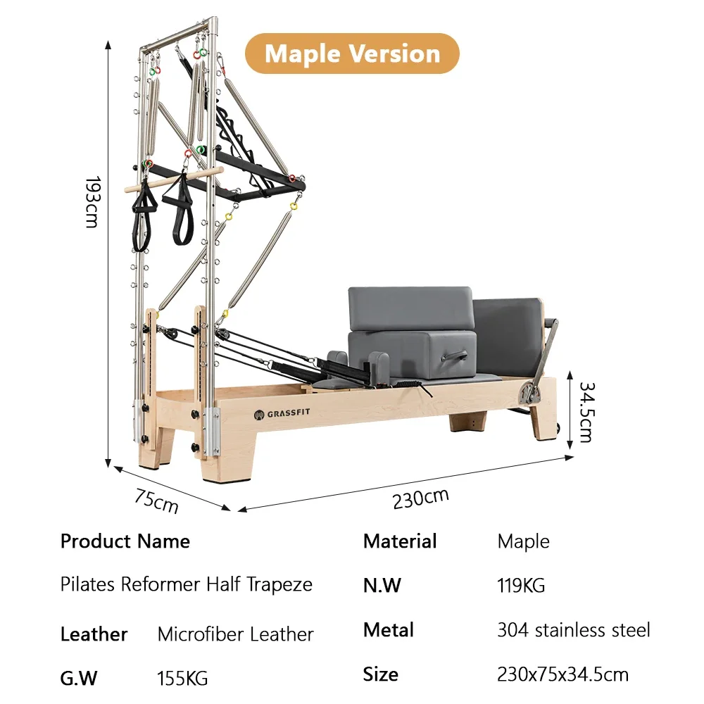 STLFProfessional Durable Studio Training Oak Wood Bed Half Trapeze Pilates Reformer Tower