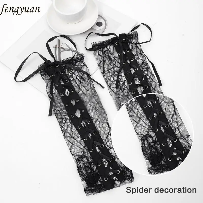 

B2QE Sexy Women Mittens Lolitas Girls Black Spiders Webs Gloves Fancy Dress Up Mitten