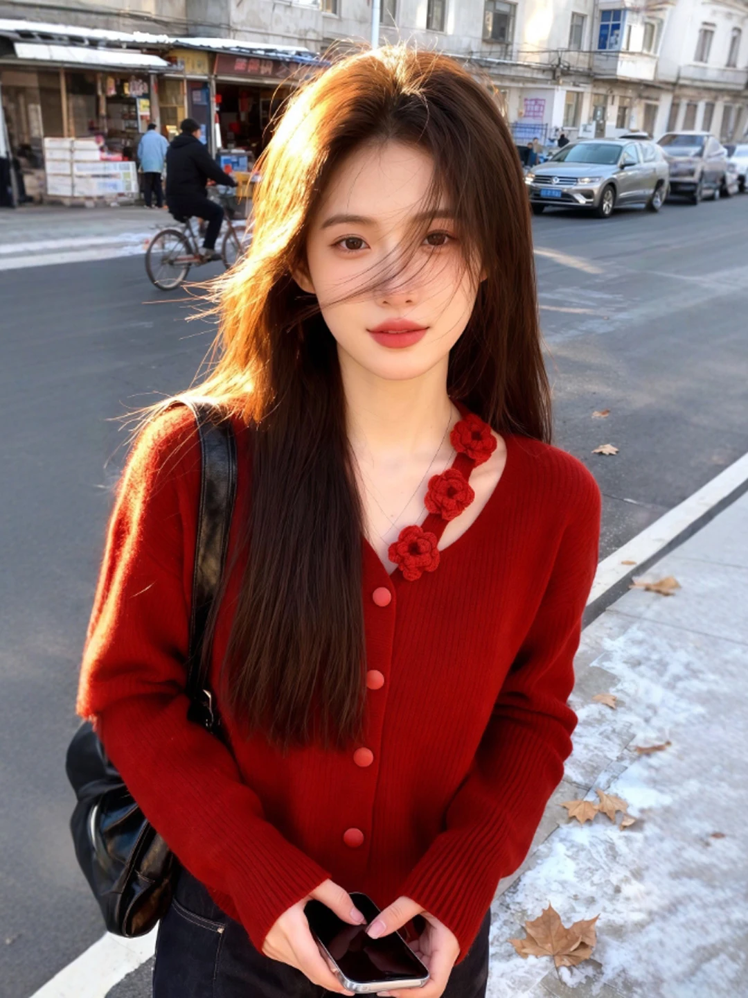 

Элегантный красный свитер с V-образным вырезом в стиле ретро, красивый зимний топ для женщин, повседневный вязаный лонгслив с круглым вырезом