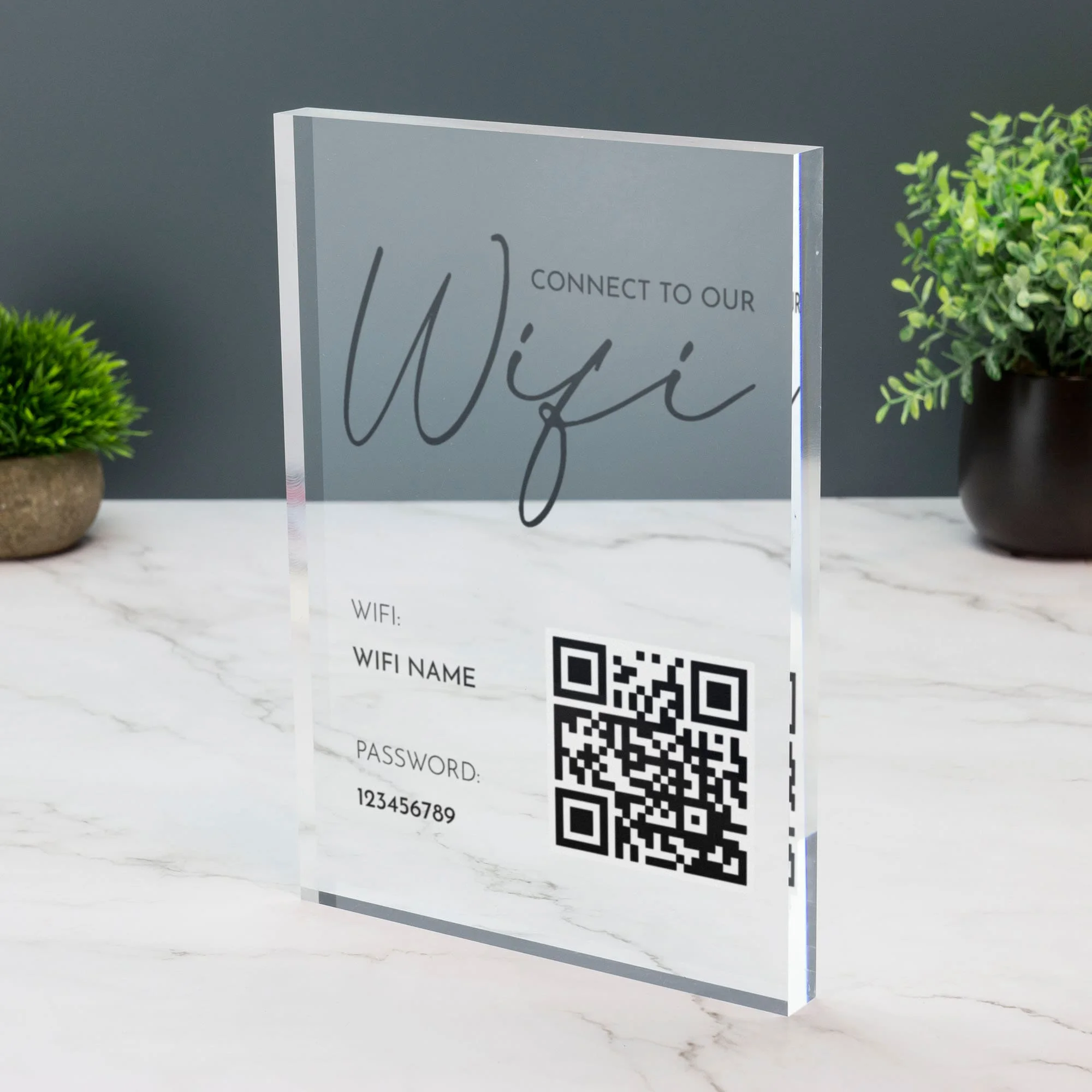 Wifi Acrylic Block Plaque with Password Info and QR Code Office Cafe Shop Internet