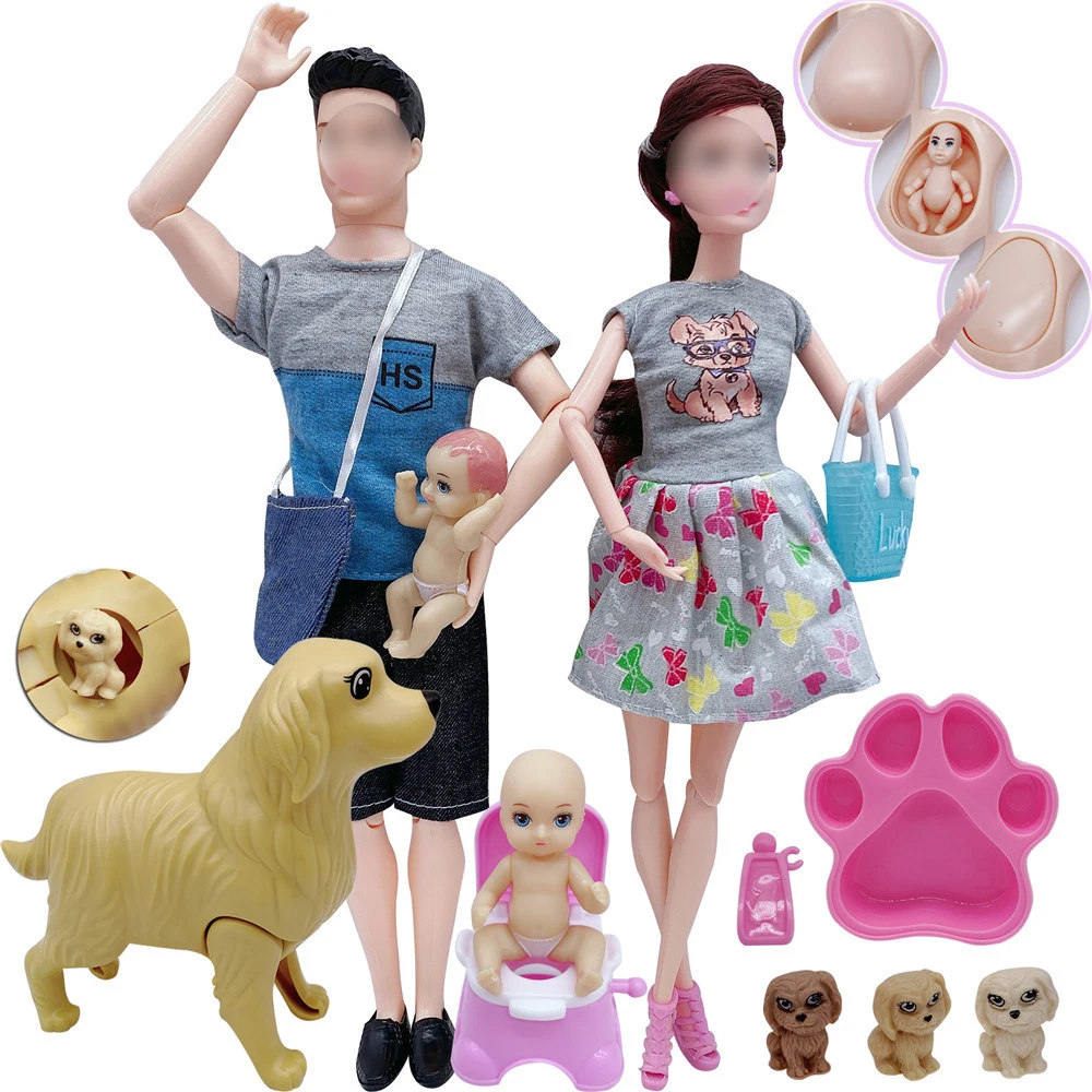 

Hot Sale 5-Person Families Couple Combination Kids Toys Pregnant Doll Mom/Daddy/Girl/Boy/Baby For Barbie DIY Game Christmas Gift