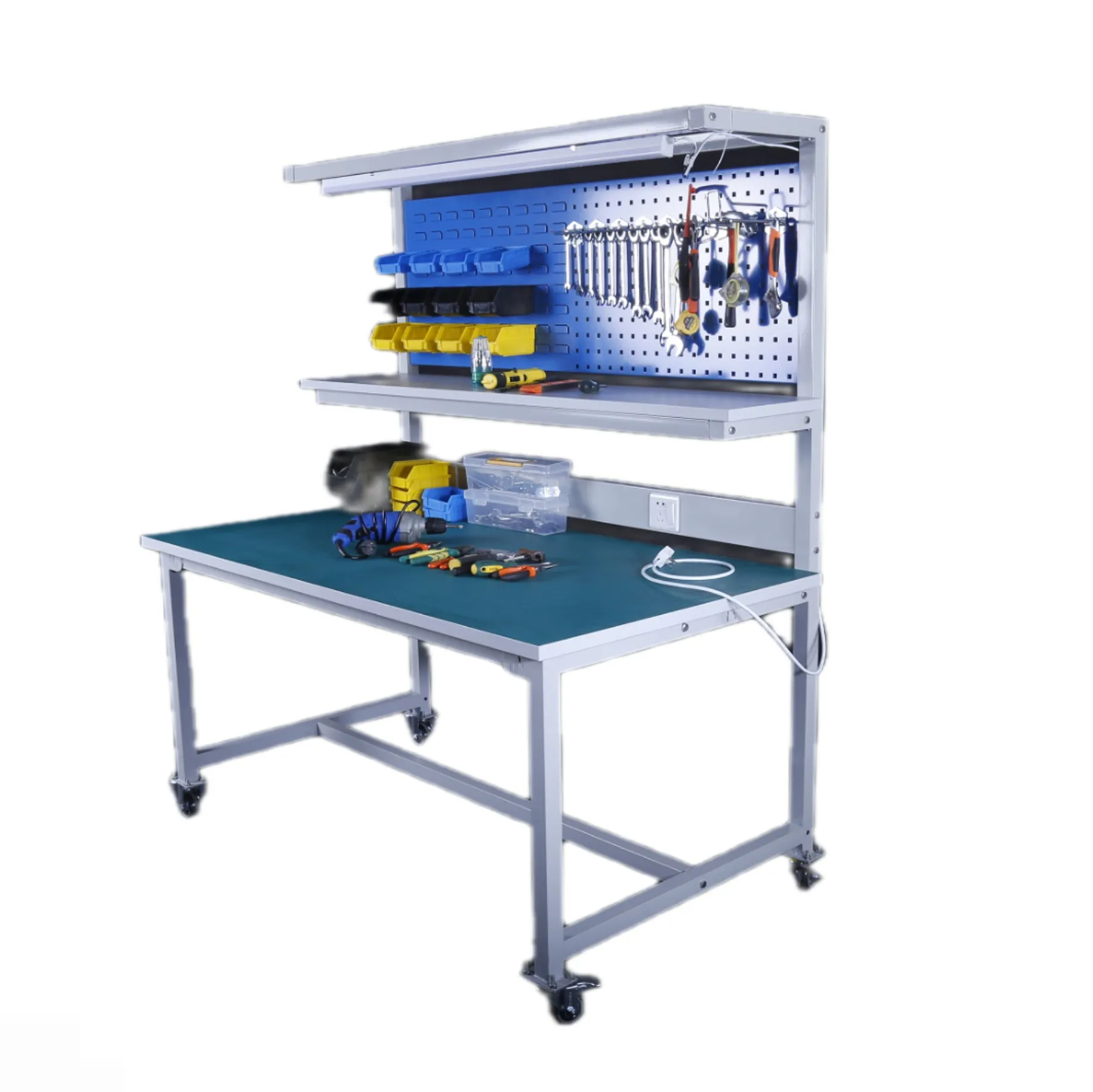 Adjustable Anti-Static Computer Workbench Portable Wheels Hanging Board ESD Assembly Line Steel Material  Motor Included