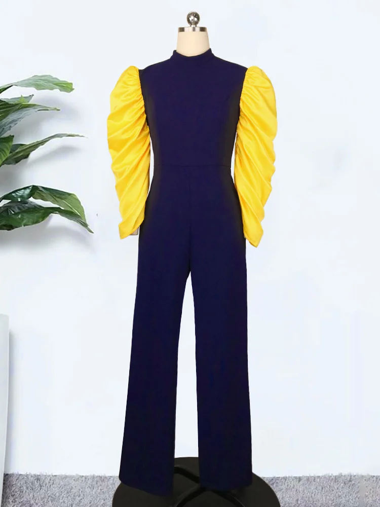 Grote Maat Commuter Comfortabele Slim Fit Ademend Onepiece Broek Vet Haalde Geplooide Mouwen Werkplek Plus Size Jumpsuit