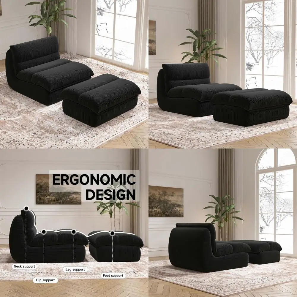 Bean Bag Chair with Ottoman, Cozy Comy Reading Nook Chairs, Ultra Sot Corduroy abric Bean Bag Chairs or Adults, Reading Chair wi