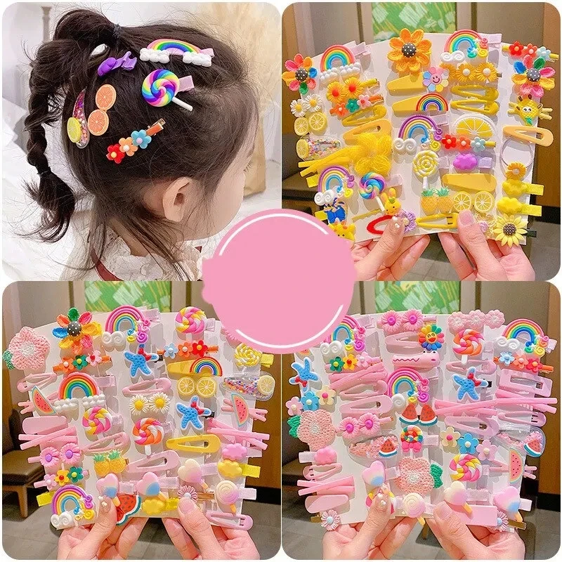 14 pieces cartoon baby hair clip set flower fruit baby girl hair clip bangs hair clip children cartoon hair accessories