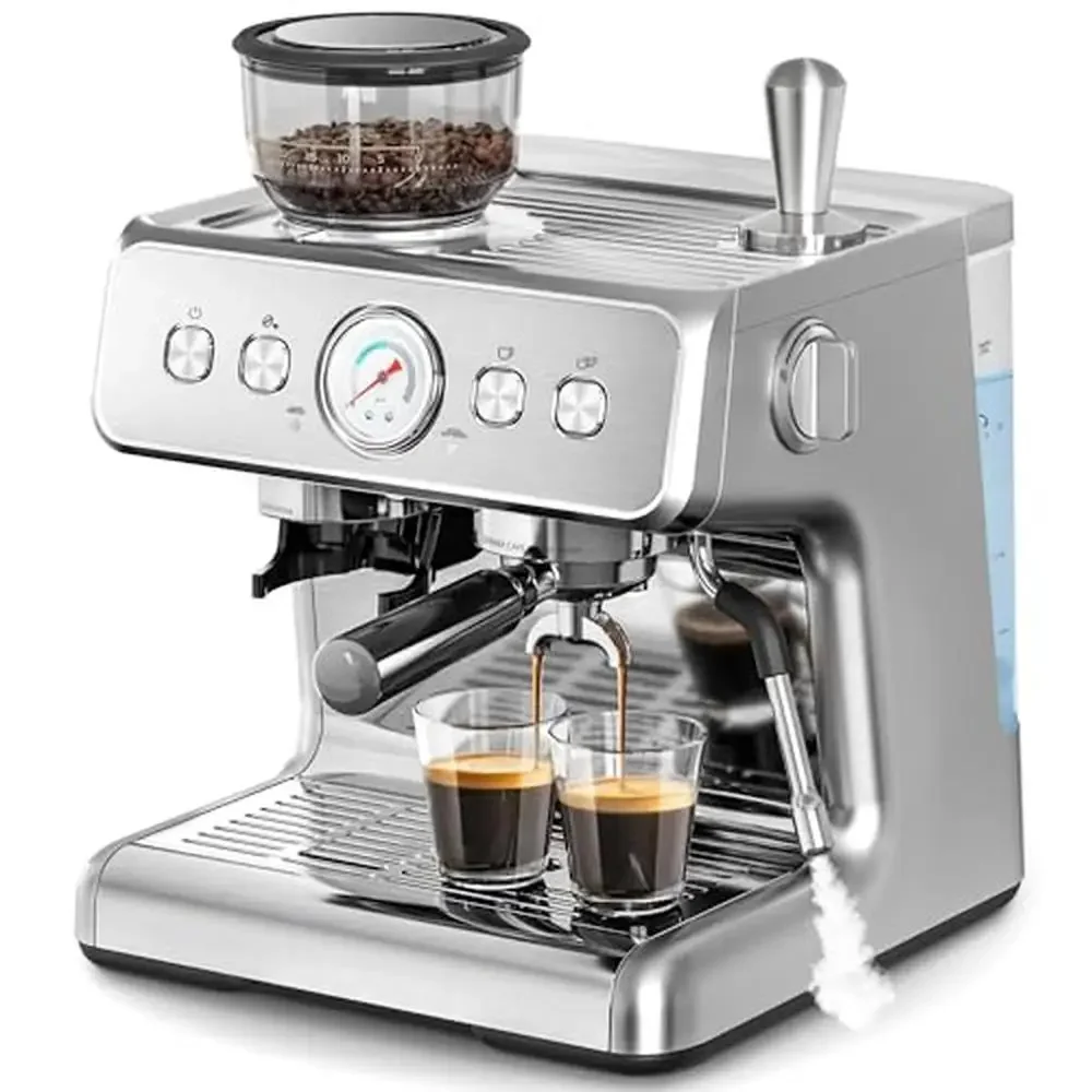 20 Bar Professional Espresso Maker with Milk Frother & GrinderEnjoy Barista-Quality Coffee Precision Conical Burr Grinder Create