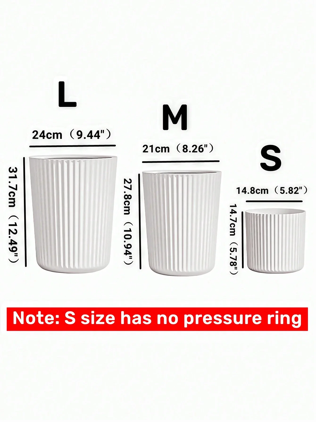 1개 심플 스트라이프 프레스 링 쓰레기통, 화이트 침실 거실 욕실 쓰레기통, 플라스틱 쓰레기통, 사무실 및 호텔용
