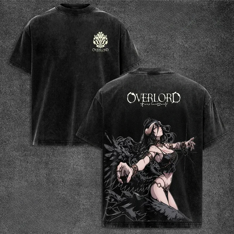 Anime Overlord Albedo Graphic T Shirt Men Women Short Sleeve Clothing Oversized Tshirt Washed Cotton Streetwear Vintage T-shirt