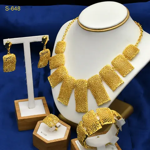 ANIID Dubai Ethiopian Necklace Sets Big Pendant Gold Color Jewelry Set Wedding For Women African Bridal Choker Wholesale 24K
