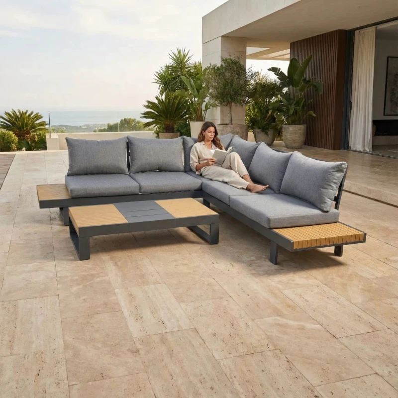 Corner sofa set outdoor aluminum 4-piece waterproof villa park apartment modern design garden terrace combination sofa