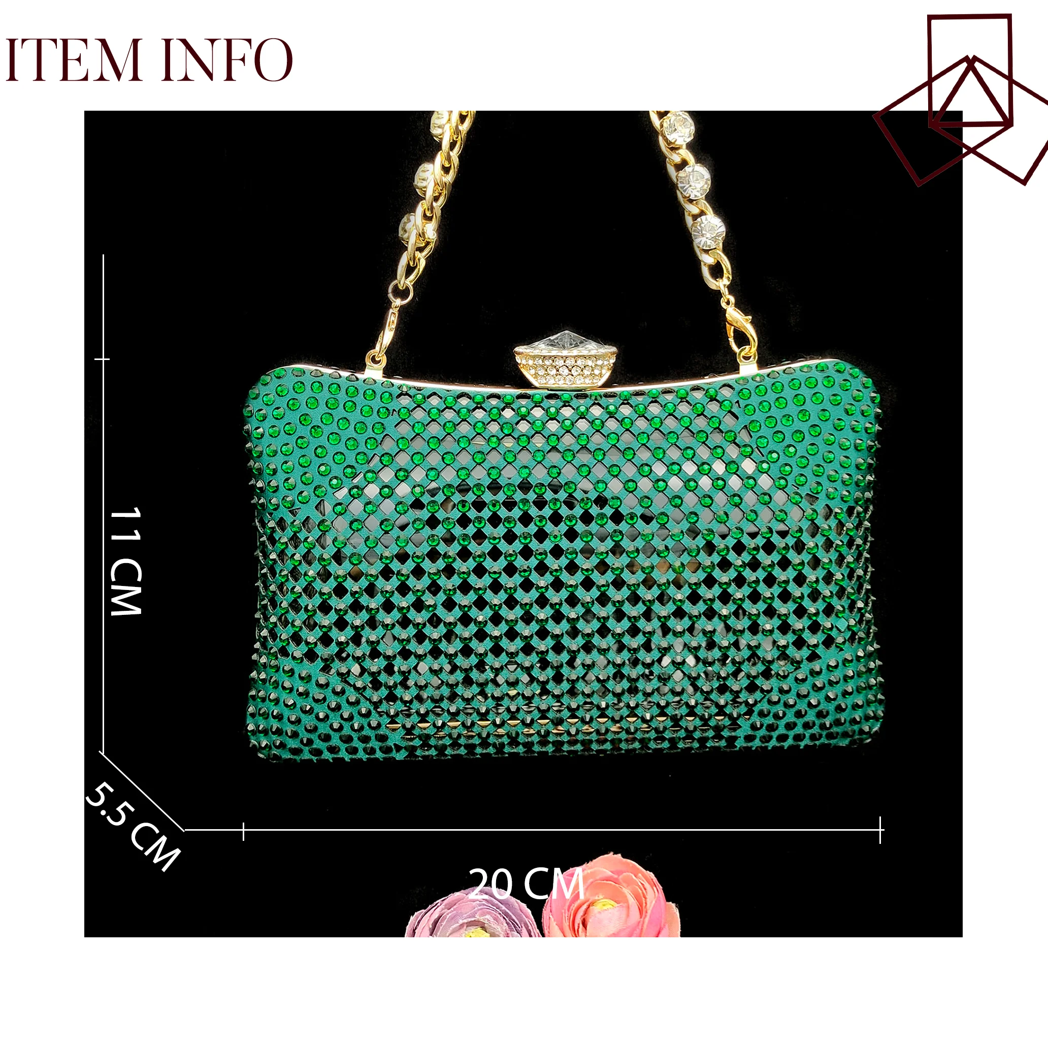 QSGFC Green Color Hollow Design With Pointed Shoes And Fashion Three-Dimensional Bag Cozy Rhinestones Are Suitable For Parties