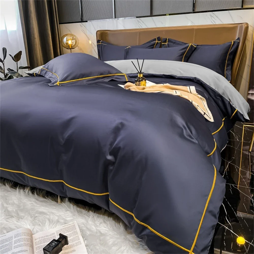 Simple plain comforter set spring autumn winter long staple cotton four piece set cotton bed sheet quilt cover housse de couette