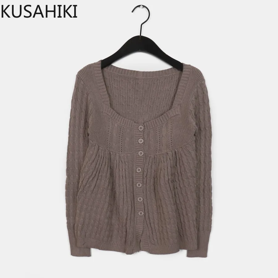 KUSAHIKI Retro Design Strickpullover Langarm Damen Herbst Winter Slim Fit Neues Top für Damen