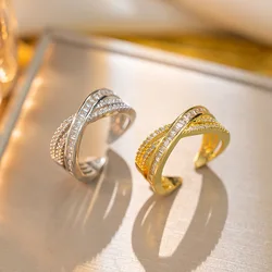 Double Layer Zircon Rings For Women Adjustable Gold Plated Stainless Steel Ring Trending Wedding Aesthetic Jewelry Aretes