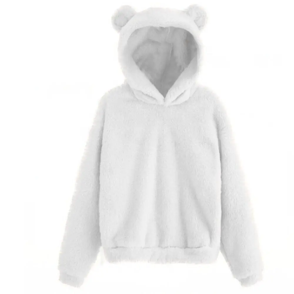 

Streetwear Long Sleeve Bear Ear Hoodies Solid Color Outwear Plush Hoodies Fuzzy Pullover Clothes Fleece Sweatshirt Winter