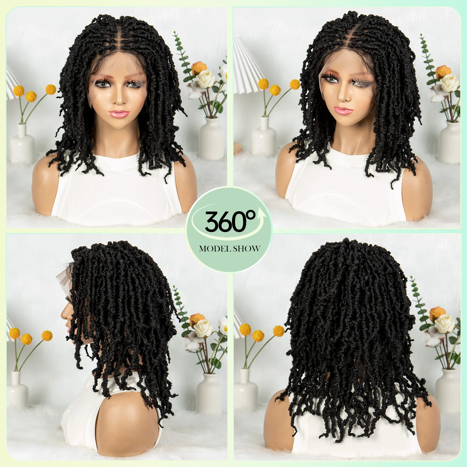 14 "Dreadlock Braided Wigs สังเคราะห์ลูกไม้ Loc ถักวิกผมลูกไม้ธรรมชาติ Knotless กล่องลูกไม้ด้านหน้า Braids วิกผมสําหรับผู้หญิง