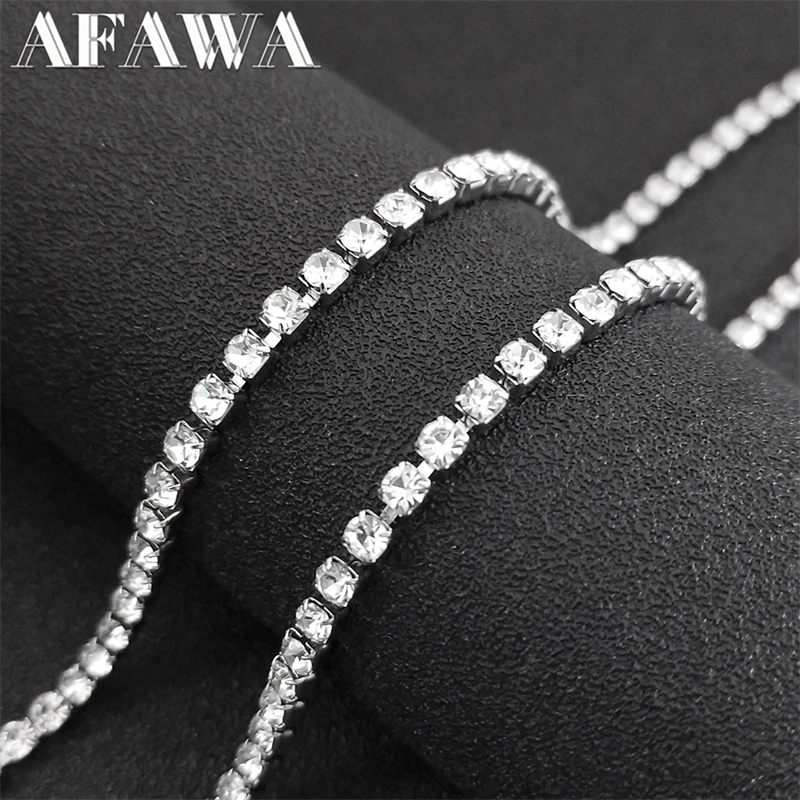 Simple Tennis Chain Necklace for Women Men Rhinestone Stainless Steel Silver Color Hip Hop Accessories Jewelry colar masculino