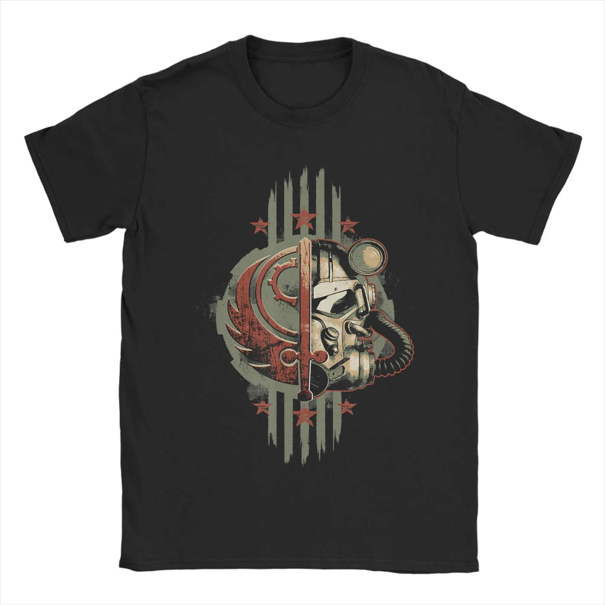 Camiseta de algodão Brotherhood of Steel Helmet Falloutend Game para homens, camiseta casual de verão Y2K com gola redonda, estilo hipster, solta.