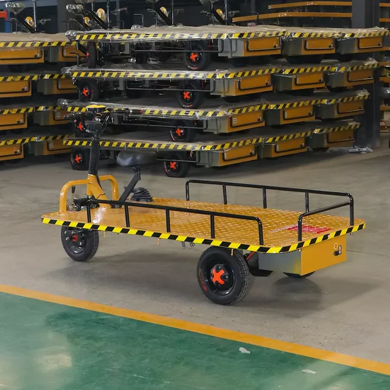 Yellow Black Warning Strip Hand Trolley Electric Three Wheels High Load Bearing1000kg Electric Trolley