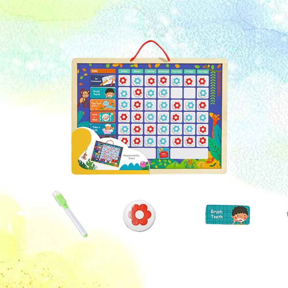 مخطط الانضباط الذاتي لوحة تتبع مغناطيسية خشبية للأطفال نظام المكافآت منظم المسؤولية التعليمية لـ #5