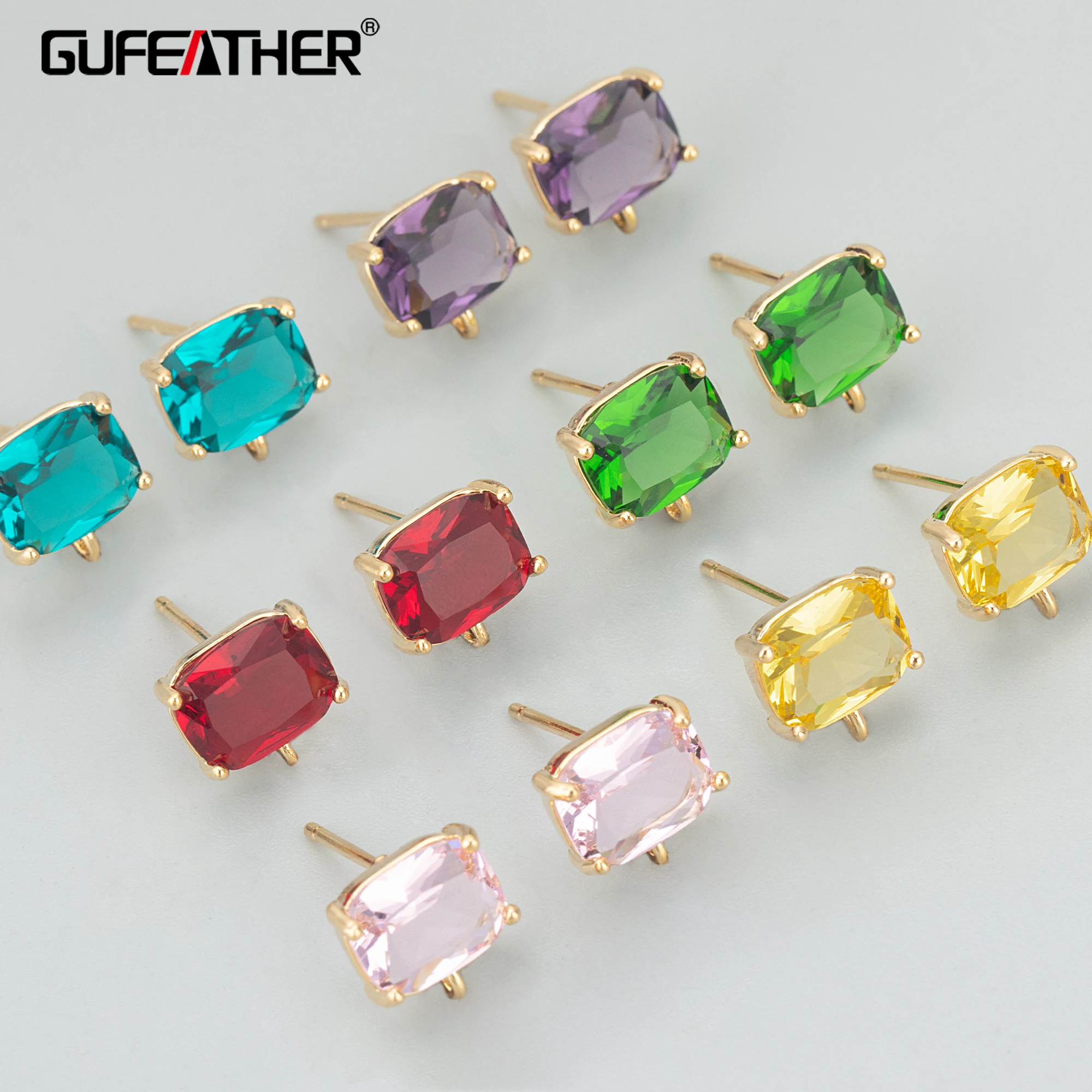 GUFEATHER-Boucles d'oreilles en plaqué or 18 carats MF01, accessoires de bijouterie, cuivre, sans dégrad, verre, fait à la main, fabrication de bijoux, DIY, lot de 6 pièces