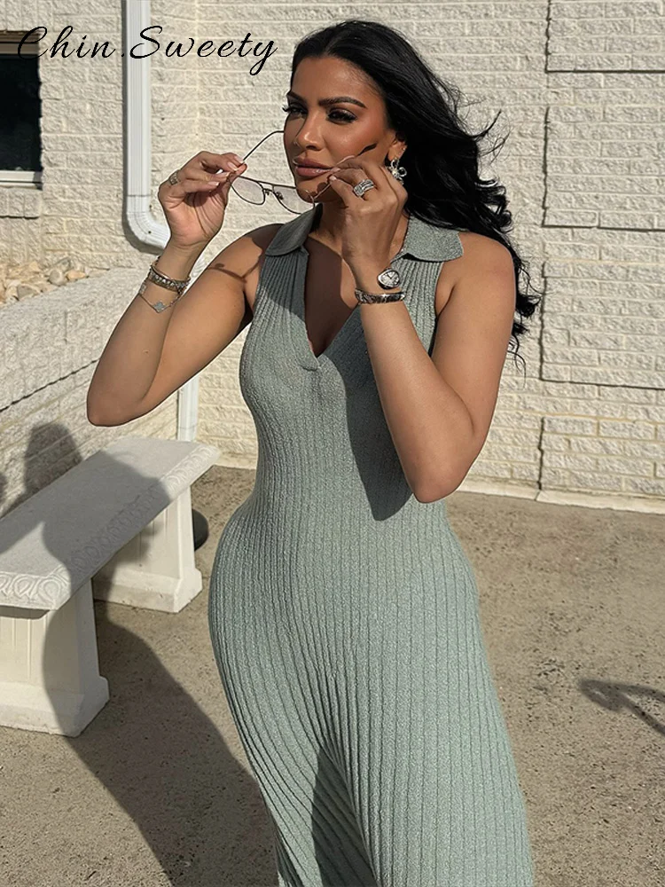 أنيقة محبوك ألف خط فستان طويل المرأة الصلبة التلبيب أكمام الورك حزمة فساتين ضئيلة 2025 الصيف سيدة شيك شارع العليا الجلباب #4