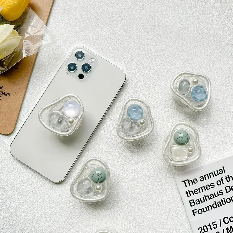 الكورية لطيف الاكريليك INS اللؤلؤ الرخام حامل هاتف Griptok دعم آيفون سامسونج قبضة توك للطي إصبع جيب المقبس حامل