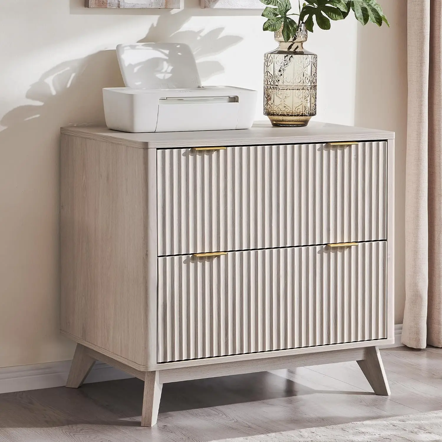 31.8-Inch Fluted 2-Drawer Lateral File Cabinet, Alder White, Customized